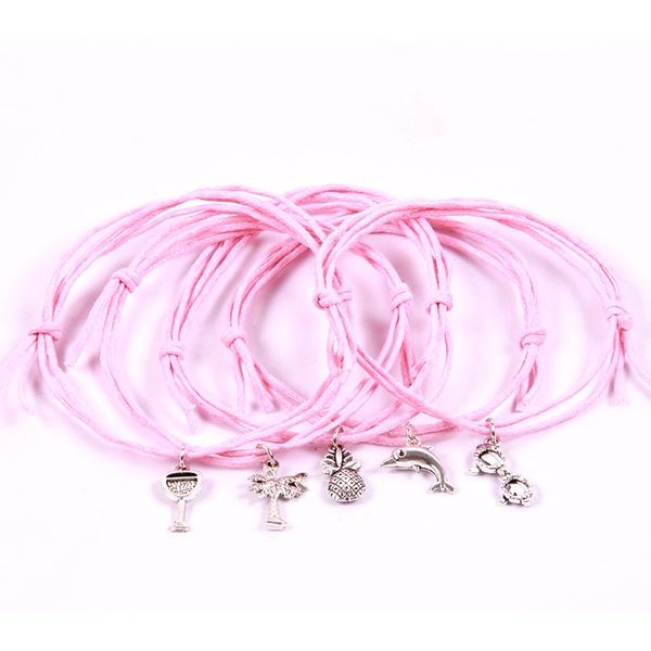 

charm bracelets 5pcs/lot colorful stretch bracelet rope bangles coco glasses pineapple cup dolphin tour jewelry gift for child women men, Golden;silver