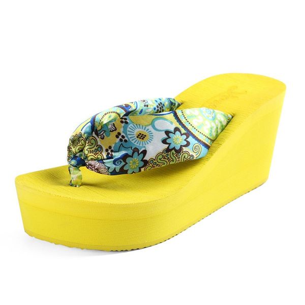 

fashion style women slippers high heel slip-on female flip flops platform wedg vaction casual wear good quality floral, Black