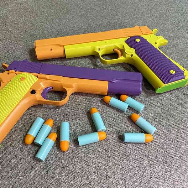

children's toy semi automatic drop simulation pistol soft bullet gun vs kindergarten