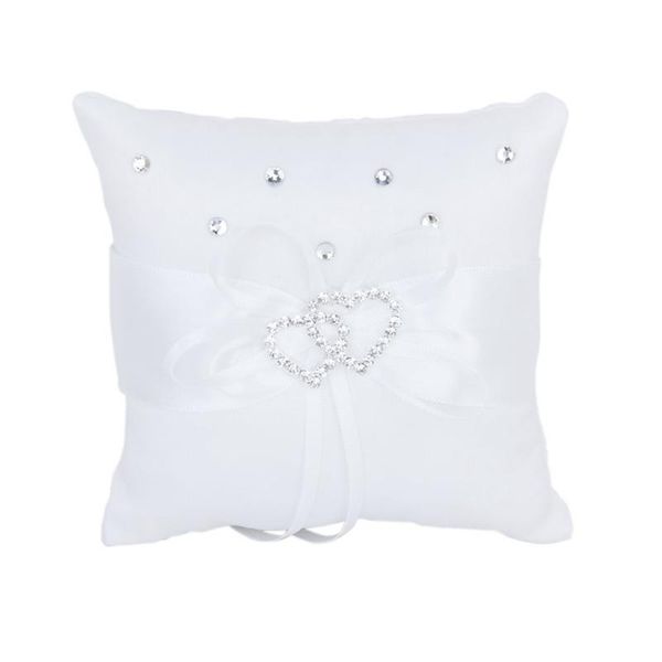 

jewelry pouches, bags white double heart rhinestone ring pillow wedding bearer cushion 10*10cm, Pink;blue