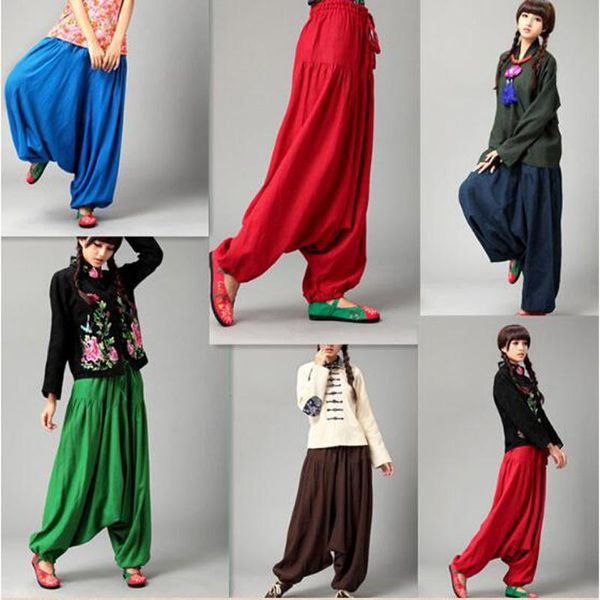 

women's pants & capris women trouser drop bottom harem linen loose plus size fitness sports belly dance femme, Black;white