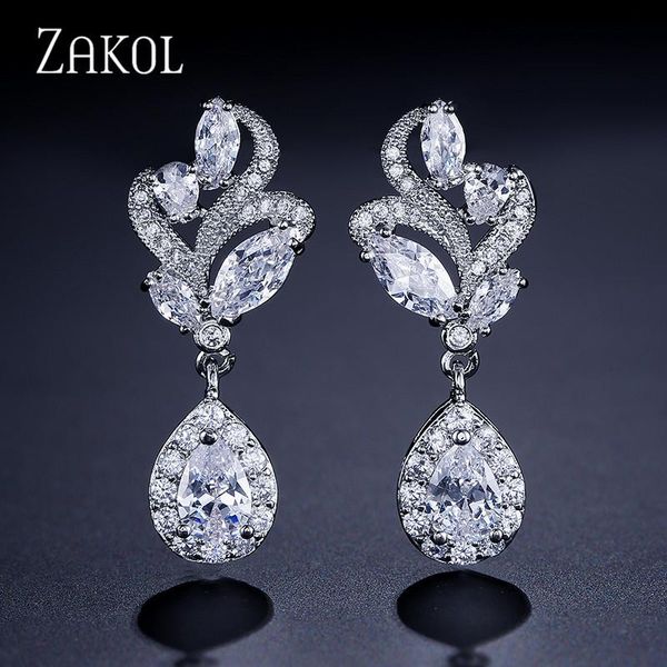 

dangle & chandelier zakol fashion marquise cluster cubic zirconia earrings exquisite water drop crystal wedding jewelry for women ep1001, Silver