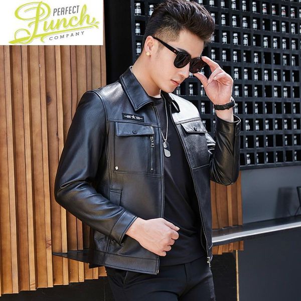 

men's leather & faux men genuine jacket spring autumn real sheepskin coat korean motorcycle jackets fashion mens clothing sy1919f yy524, Black
