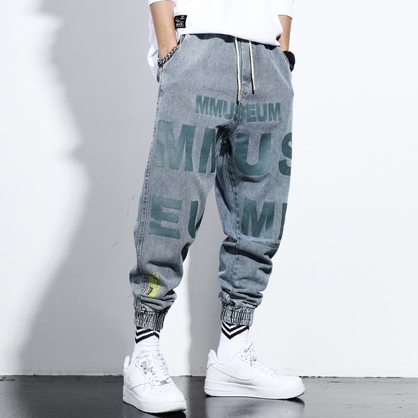 

2021 new fashion streetwear retro blue loose fit printed designer denim cargo pants slack bottom japanese hip hop jeans men jprv