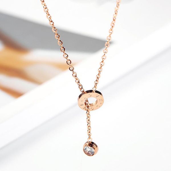 

pendant necklaces round lady necklace titanium steel plated 18k rose gold chain fashionable clavicle diamond wedding gifts, Silver