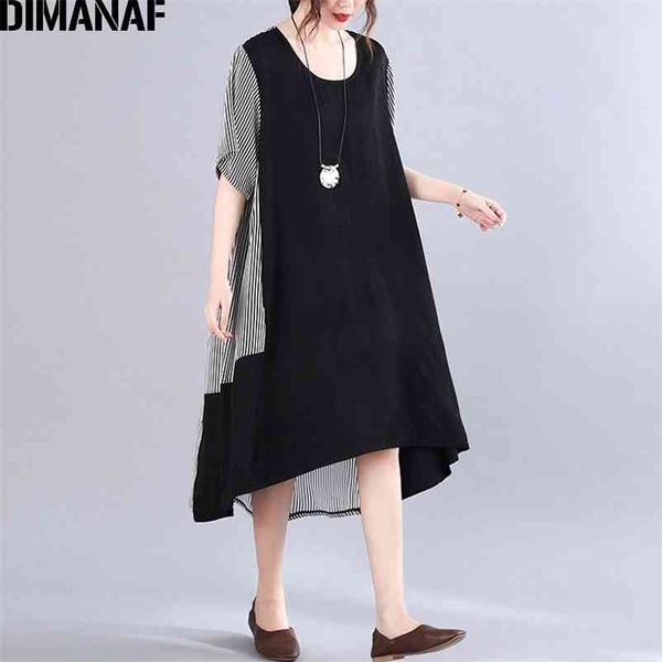 

plus size summer dress women vestidos sundress striped print black long cotton loose casual es clothing 210531, Black;gray