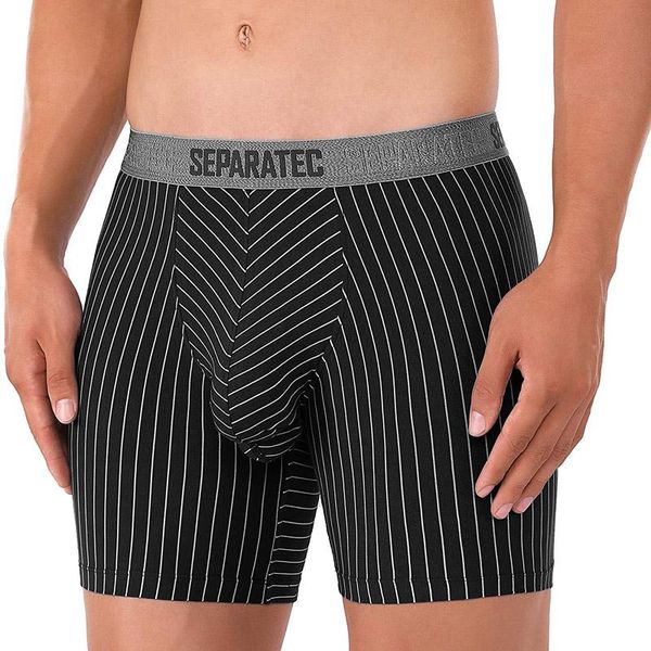 

underpants separatec men's striped cotton polyester blend separate pouch underwear long leg boxer, Black;white