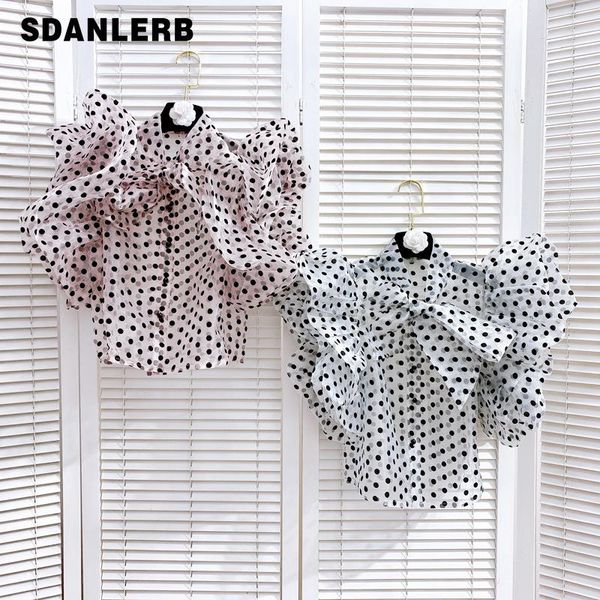 

women's blouses & shirts short polka dot shirt 2021 spring and summer korean style loose sleeve chiffon cardigan blusas de mujer women, White