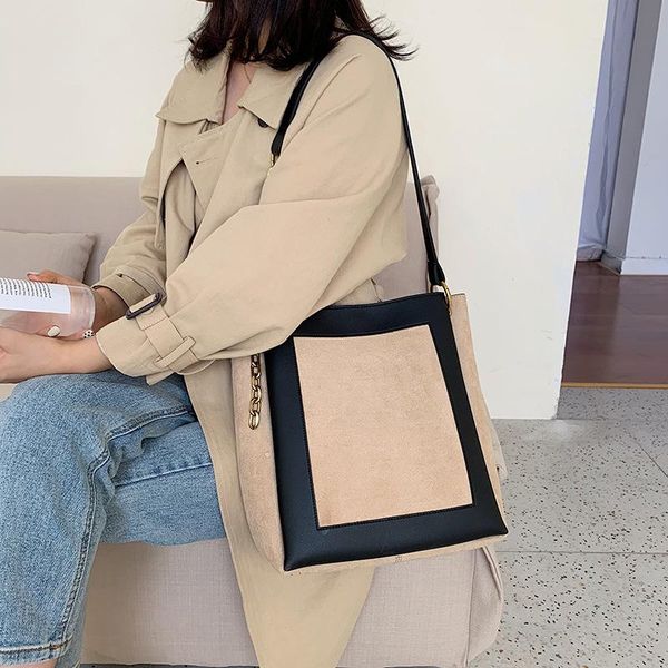 

evening bags 2021 bucket bag edition matte leather single shoulder female large capacity collision color oblique cross-chain tide