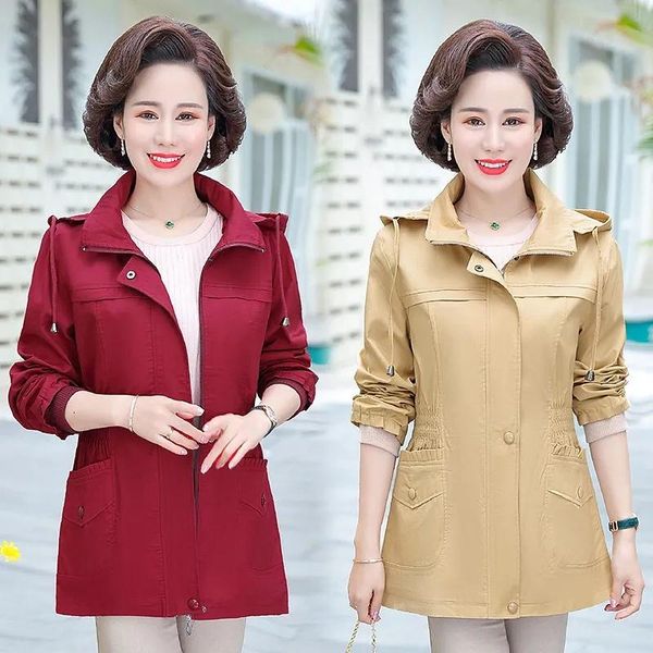 

women's trench coats 5xl 2021middle-aged elderly mothers lapel receive waist ladies jacket spring autumn elegance women casual windbrea, Tan;black