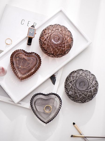 

vintage heart and shell shaped glass jewelry box make up organizer box storage cosmetic holder wedding souvenir nordic home