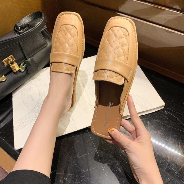 

korean style square head soft bottom sandals female 2021 spring summer new fashion outer wear baotou lazy flat half slippers, Black