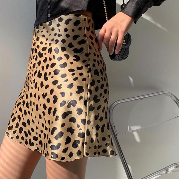 

skirts women's a-line mini skirt leopard printing high waist jupe, Black
