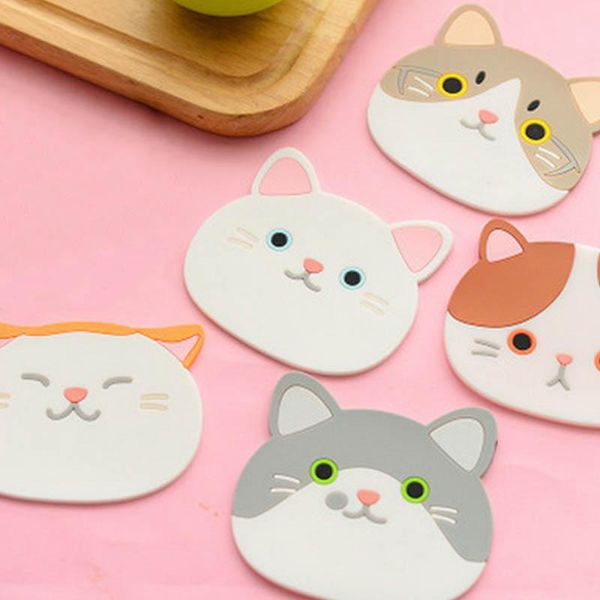 

mats & pads 1 pc durable big face cat pattern cup bowl mat insulation placemat home decor table pad silicone cute cartoon