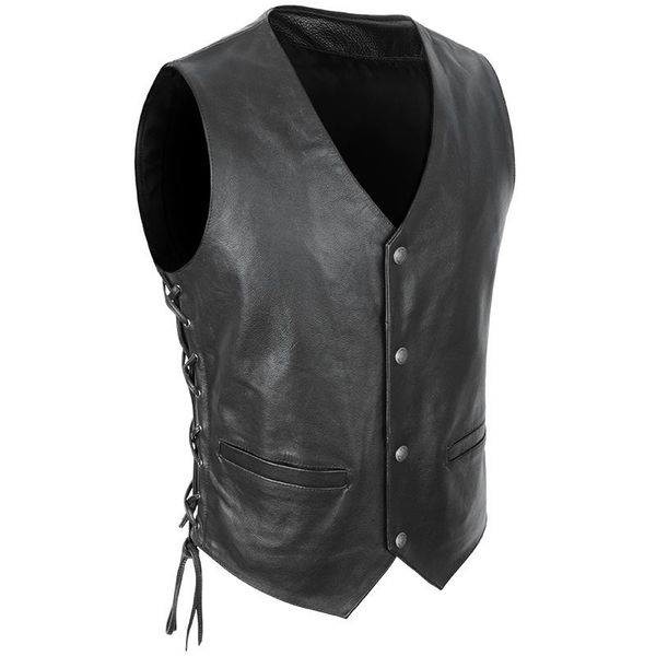 

men's vests 2021 black motorcycle biker leather vest men genuine sleeveless jackets natural real cowhide slim, Black;white