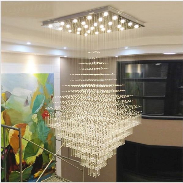 Lustre de teto moderno para sala de estar colunar cristal pendurado lâmpada quadrada base luminária LOFT LOFT Cristal Luster