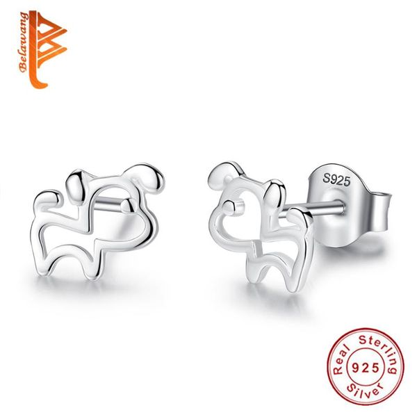 

stud 100% 925 sterling silver cute small dog earrings for women girls prevent allergy jewelry birthday christmas gift, Golden;silver