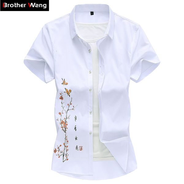 

2021 plus size 5xl 6xl 7xl summer new men's embroidered short-sleeved fashion casual solid color brand white shirt mela 2guk, White;black