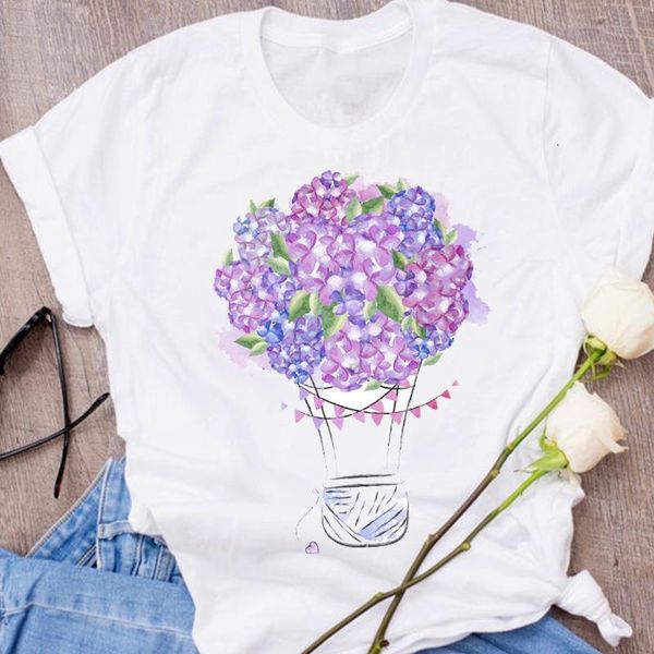 

women graphic ladies 90s balloon travel tumblr fashion floral print clothes lady tees female t shirt womens t-shirt, White