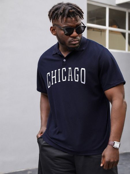 

extended sizes men letter graphic polo shirt x7vi#, White;black