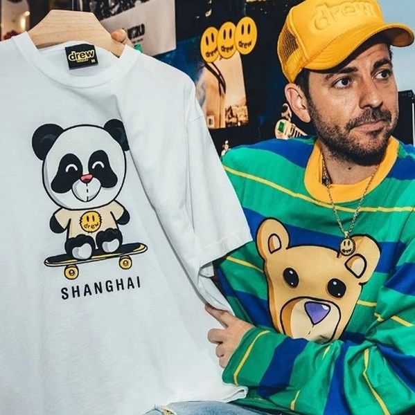 

21ss drew house summer t shirts skateboard panda designer 100% pure cotton for men and women couples casual short sleeve fashion oversize t, White;black