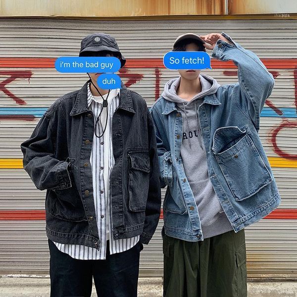 

autumn and winter korean version of the trend couple long-sleeved stitching thickening casual denim jacket1, Black;brown