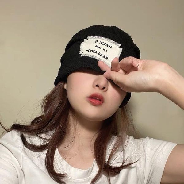 

beanies autumn double layer knitted with thin patch japanese pile hat hip hop hats for men street wear caps outside snapback
