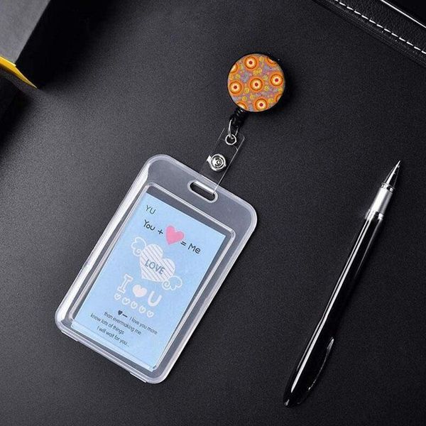 

card holders bank students bus id identity cards case multicolor badge with retractable reel work cover holder, Brown;gray
