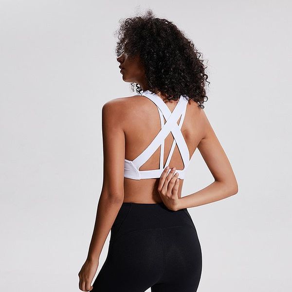 

gym clothing push up training sport bras women high support cross straps athletic fitness nylon padded yoga crop top, White;black
