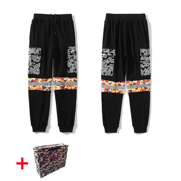 

men's pants shark luminous camouflage casual pant male teen hip-hop sports personality trendy bring tote bag, Black