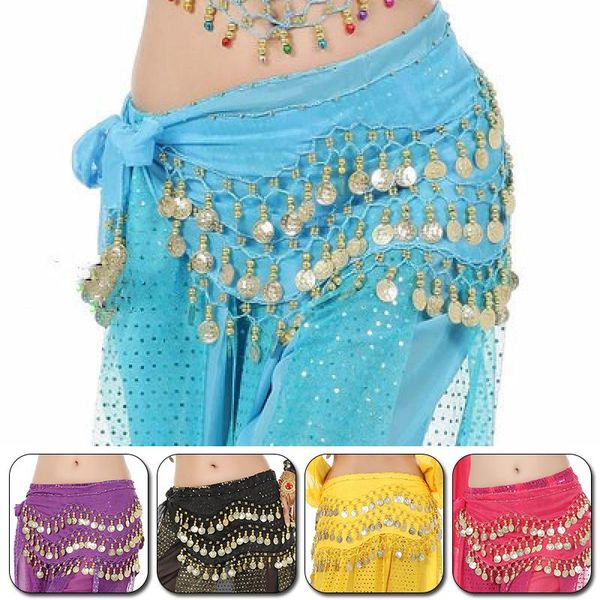 

stage wear 1.5m belly dance belt skirt women with gold india style scarf costumes sequins tassel waist chain, Black;red