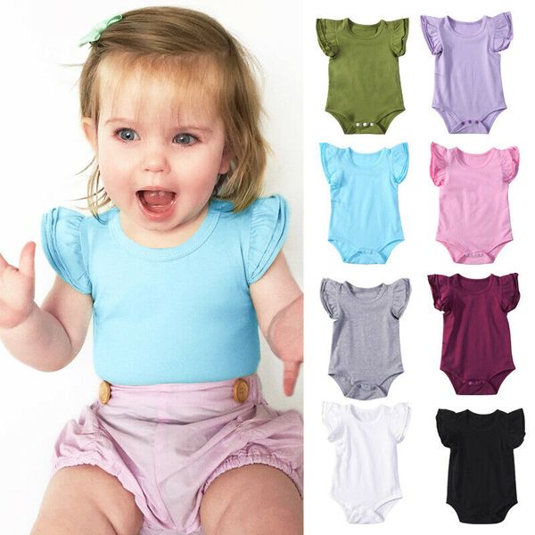 

new 0-24m baby boys clothes girls short sleeve romper infant outfits kids jumpsuit newborn ruffle rompers, Blue
