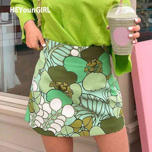 

flower floral print vintage short skirts womens casual summer y2k high waisted mini skirt ladies streetwear fashion, Black