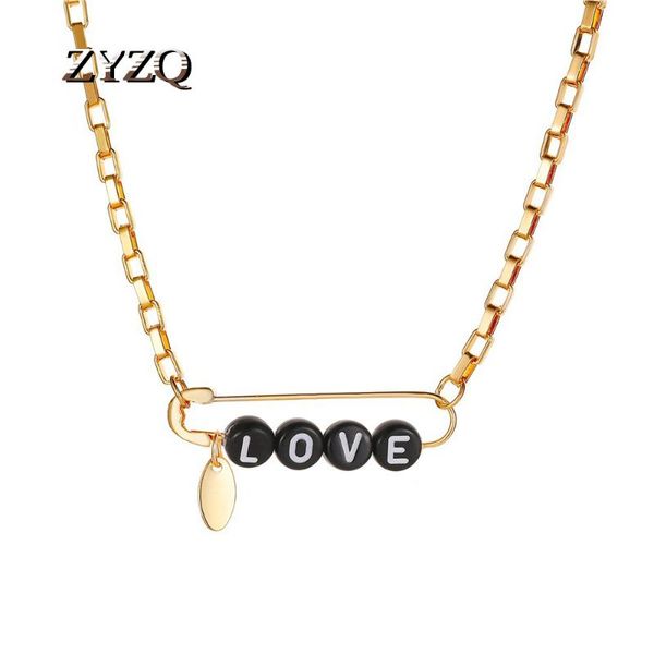 

chains zyzq gold color paper clip letter love pendent necklaces for women party simple stylish necklace female fashion jewelry, Silver