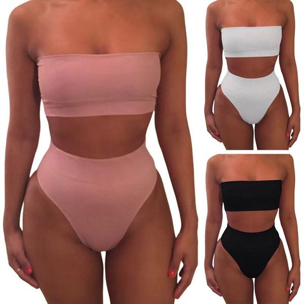 

one-piece suits 2pcs/set summer bikini women swimwear female high waist swimsuit split set bather suit