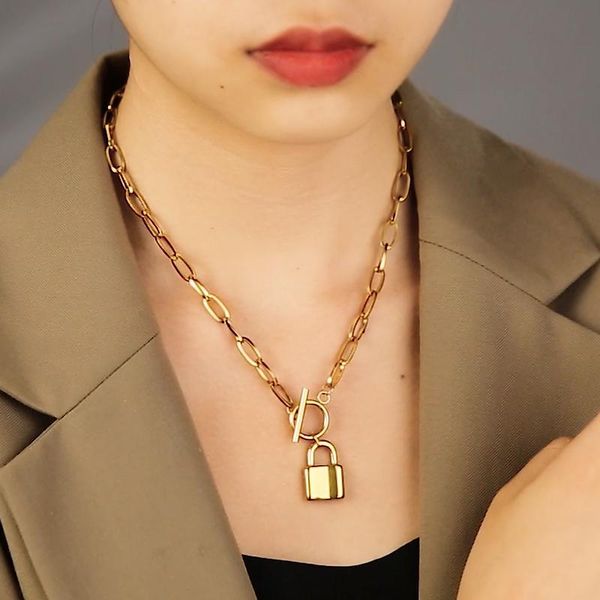 

pendant necklaces lock padlock necklace stainless steel toggle for women gold/silver color metal kette choker collier