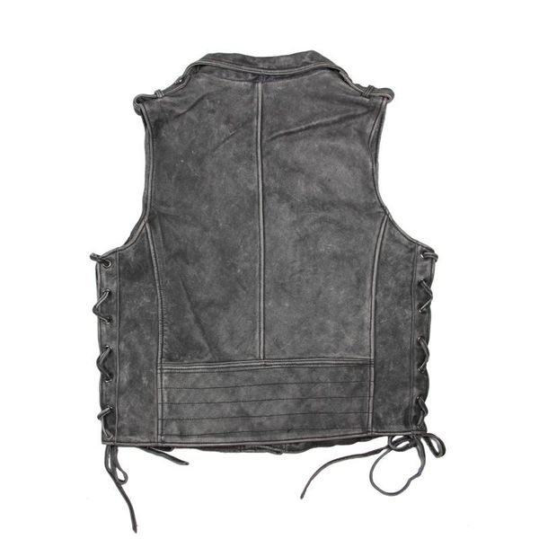 

men's leather & faux 100% natural cowhide genuine vest men motorcycle vintage motorbiker mens waistcoat plus size 5xl m051, Black