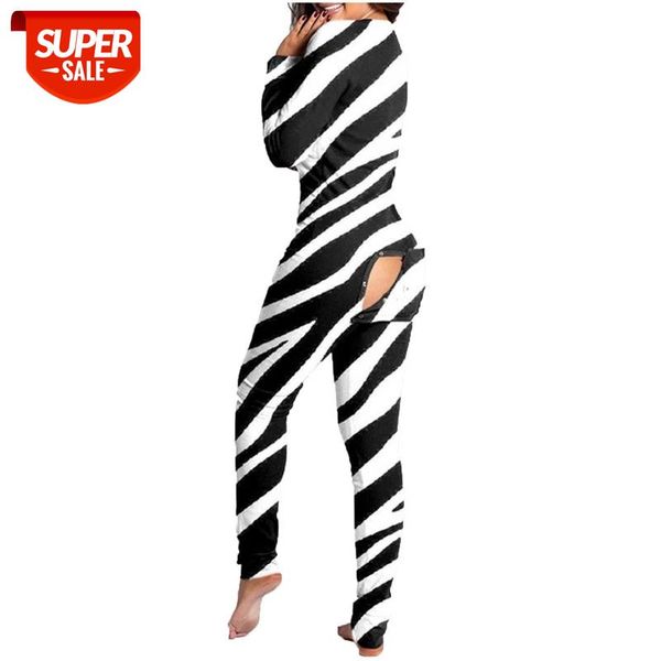 

HIRIGIN 2021 Animals Print Buttons Up Sexy Rompers Women Long Sleeve Jumpsuits Autumn Sleepwear Butt Flap Nightwear Streetwear #sK2C, White