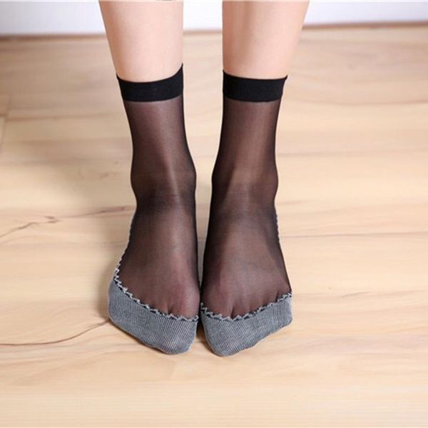 

socks & hosiery cuhakci transparent ladies girls dancing thin silk sock 1 pair summer women soft casual non-slip bottom splice fashion, Black;white