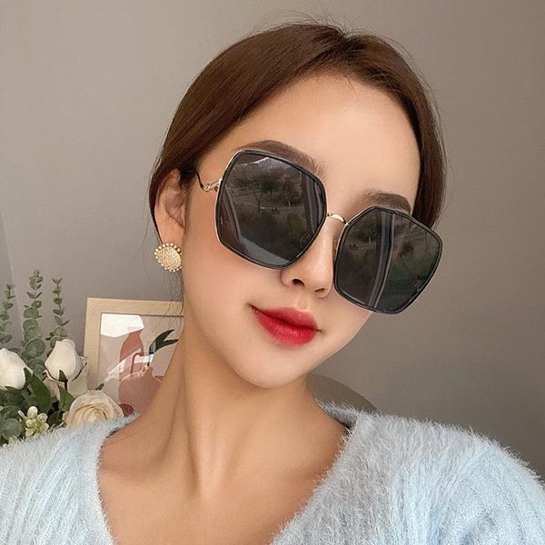 

fashion sunglasses frames 2021 large frame leg bending women's trend leisure net red sun uv protection, Black