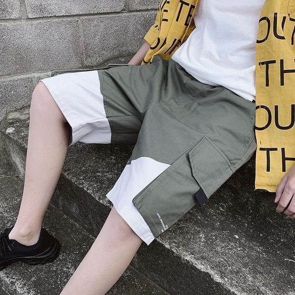 

men's shorts cargo men summer casual pocket masculino joggers overall patchwork short trousers harajuku army sweatpants, White;black