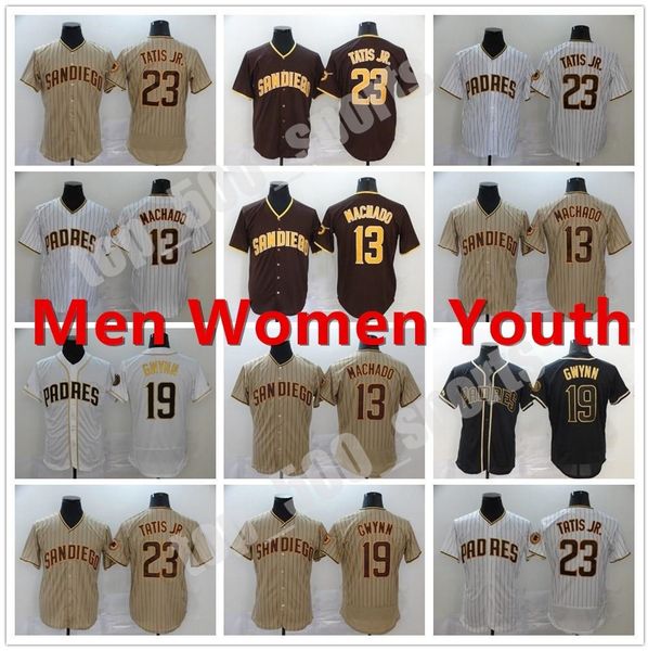 

custom 2021 padres men women youth 19 tony gwynn jersey san diego 13 manny machado 23 fernando tatis jr. flex base cool base baseball, Blue;black