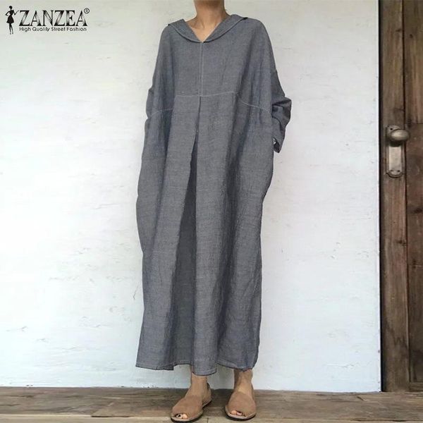 

casual dresses kaftan fashion hoodies robe loose solid female vestidos zanzea dress women autumn winter long maxi pleated hooded, Black;gray