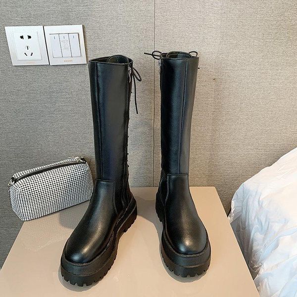 

boots thick soled knee women's autumn winter 2021 high british style, Black