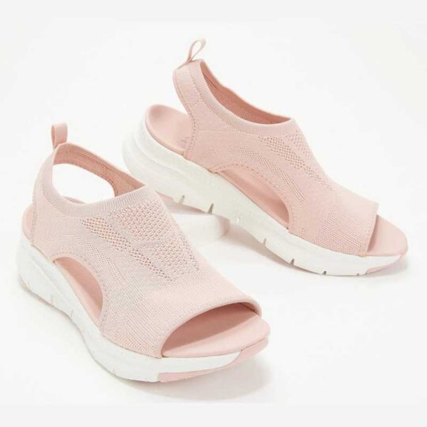 

plus size women's shoes summer 2021 comfort casual sport sandals beach wedge platform roman y0714, Black