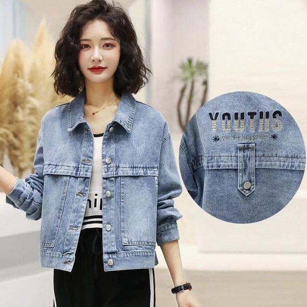 

women's jackets denim jacket women spring and autumn korean-style loose fashion short embroidered coat, Black;brown