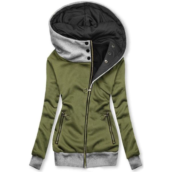 

women's jackets fashion women solid color jacket with pocket button neck long sleeve zipper hooded coat casual ladies windproof comfy, Black;brown