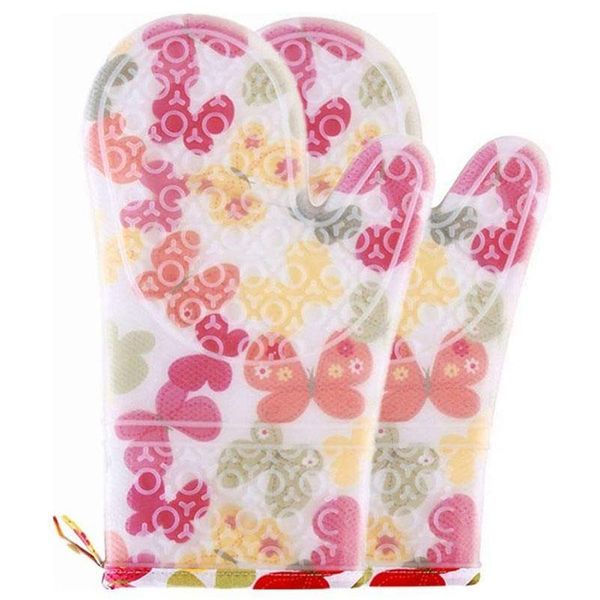 

oven mitts silicone and cotton double-layer heat resistant gloves, 1 pairs oven mitts with non-slip clear silicone