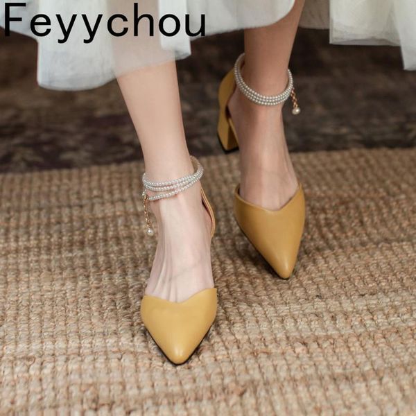 

sandals women's high heel microfiber pointed toe pearl buckle string bead party 2021 summer fashion casual dress yellow, Black