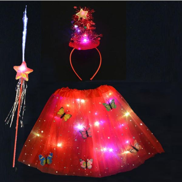 

party decoration xmas girls women light up wing tutu skirt led glow christmas tree headband fairy stick halloween cosplay costume gift navid